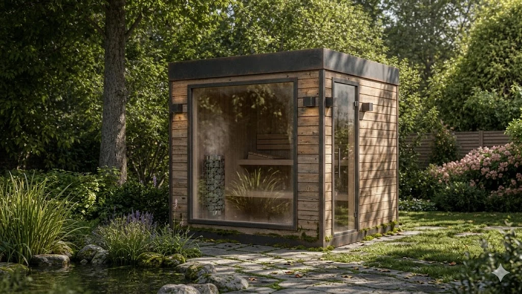 Sauna Fjell – sauna premium Sautu Sauna Fjell – sauna premium Sautu, Klasyczny kształt kubika z naturalnego drewna. Idealna do małych i dużych ogrodów.