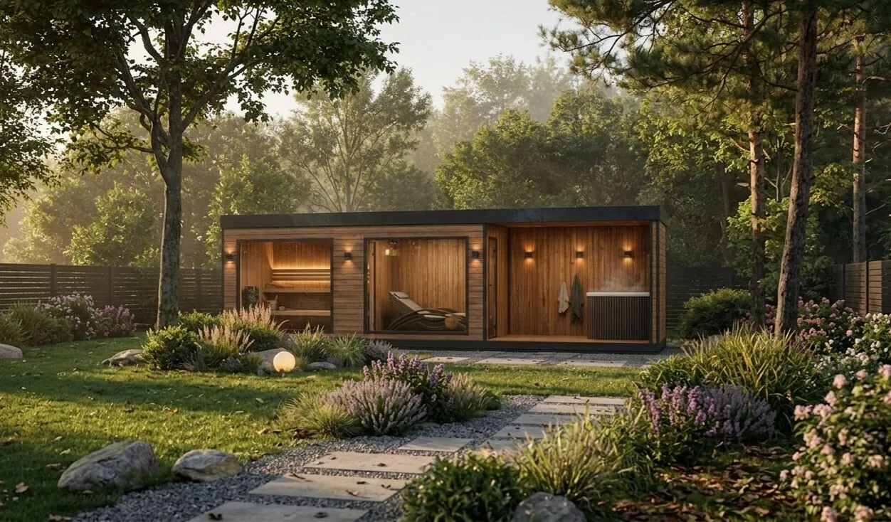 Sauna Eldur XL – Sauny ogrodowe Sautu Sauna Eldur XL – sauny ogrodowe Sautu, Pełnowymiarowa sauna ogrodowa premium z tarasem, przedsionkiem i strefą relaksu.